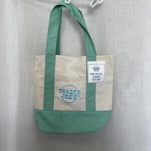 Trader Joe’s Mini Pastel Canvas Tote Bag Green With Blue